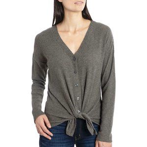 NWT ISSAC MIZRAHI WOMEN'S WAFFLE KNIT BUTTON-UP TOP RELAXED FIT - Gray
